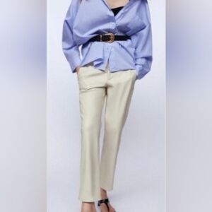 ZARA Womens faux leather cream pants size 6 NEW